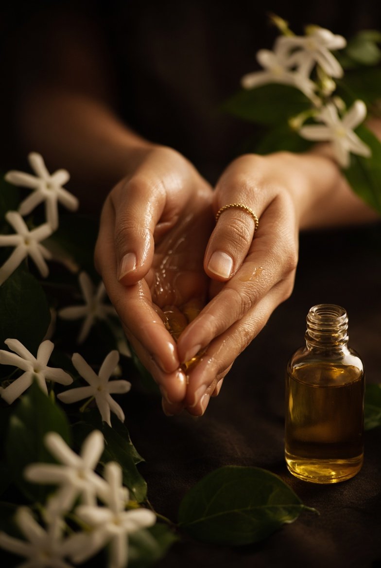 Warming oil in the palms